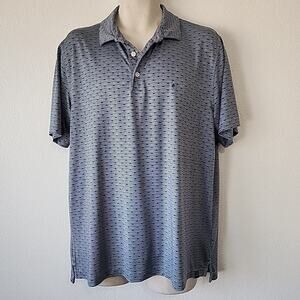 Tailor Vintage Lg Mens Golf Polo Shirt UPF 50 UVA UVB Recycled Blue Wave Print
